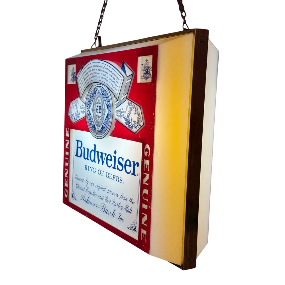 Vintage Budweiser Double Sided Hanging Light with Chain — Wall